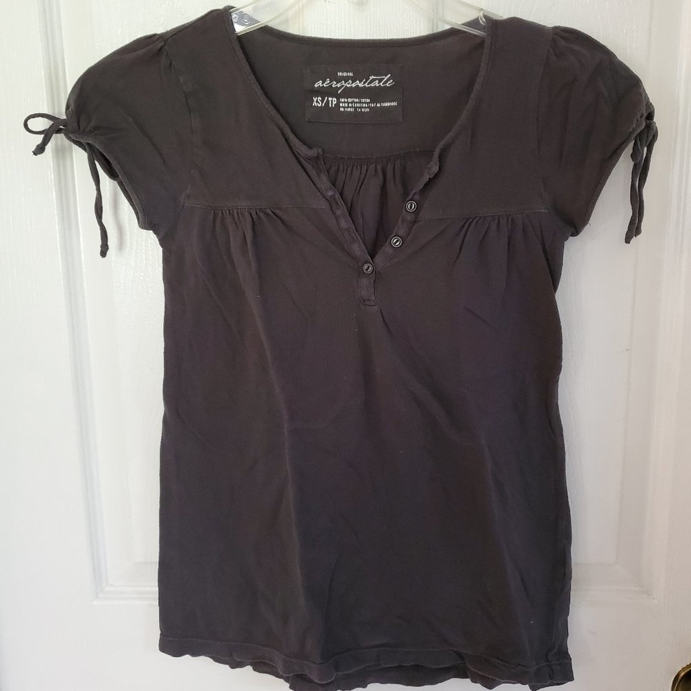 Dark gray Aero tie-sleeve top